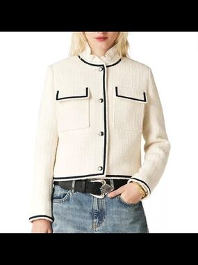 ba&sh Cream Bouclé Jacket with Black Trim